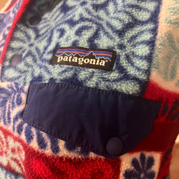 Patagonia Synchilla Snap-T Fleece Pullover XXS Patchwork Print Red Blue Vintage - Picture 6 of 14